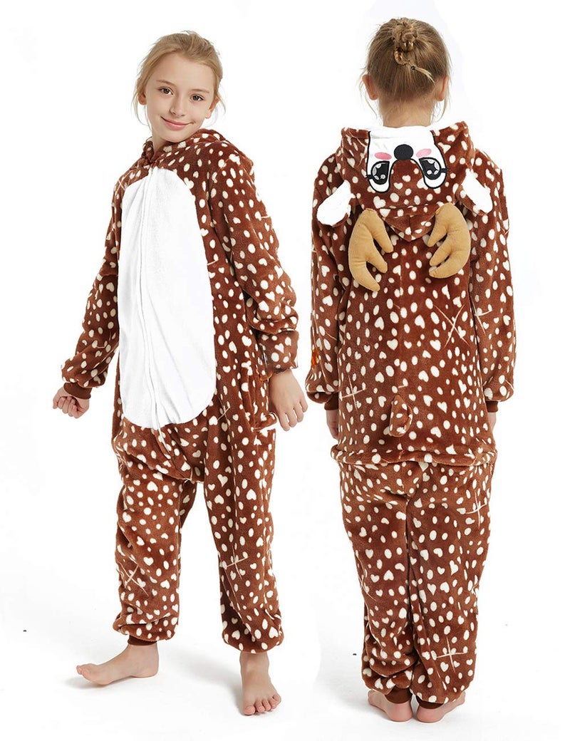CASABACO Kid Reindeer Onesie Pajamas Deer Christmas Halloween Costume Boy Girl Animal Onepiece, Dot Deer, 140cm - Image 1